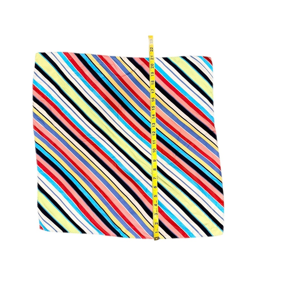 Multicolor Diagonal Stripe Square Neck Silk Scarf Blue‎ Red Yellow Silky Bandana - Picture 5 of 6